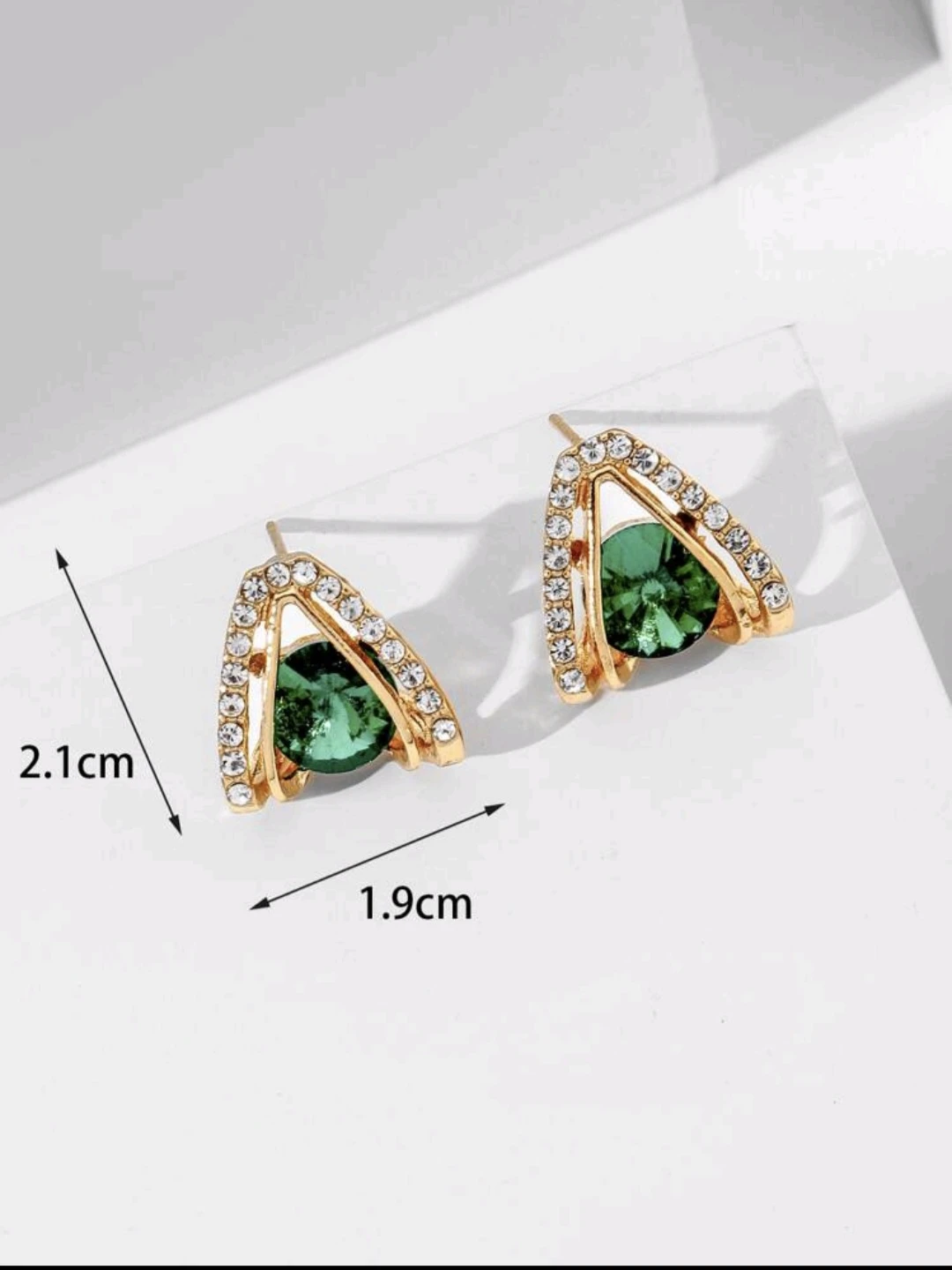 Gold-tone Earrings with Green Emerald-cut Stones - photo 4