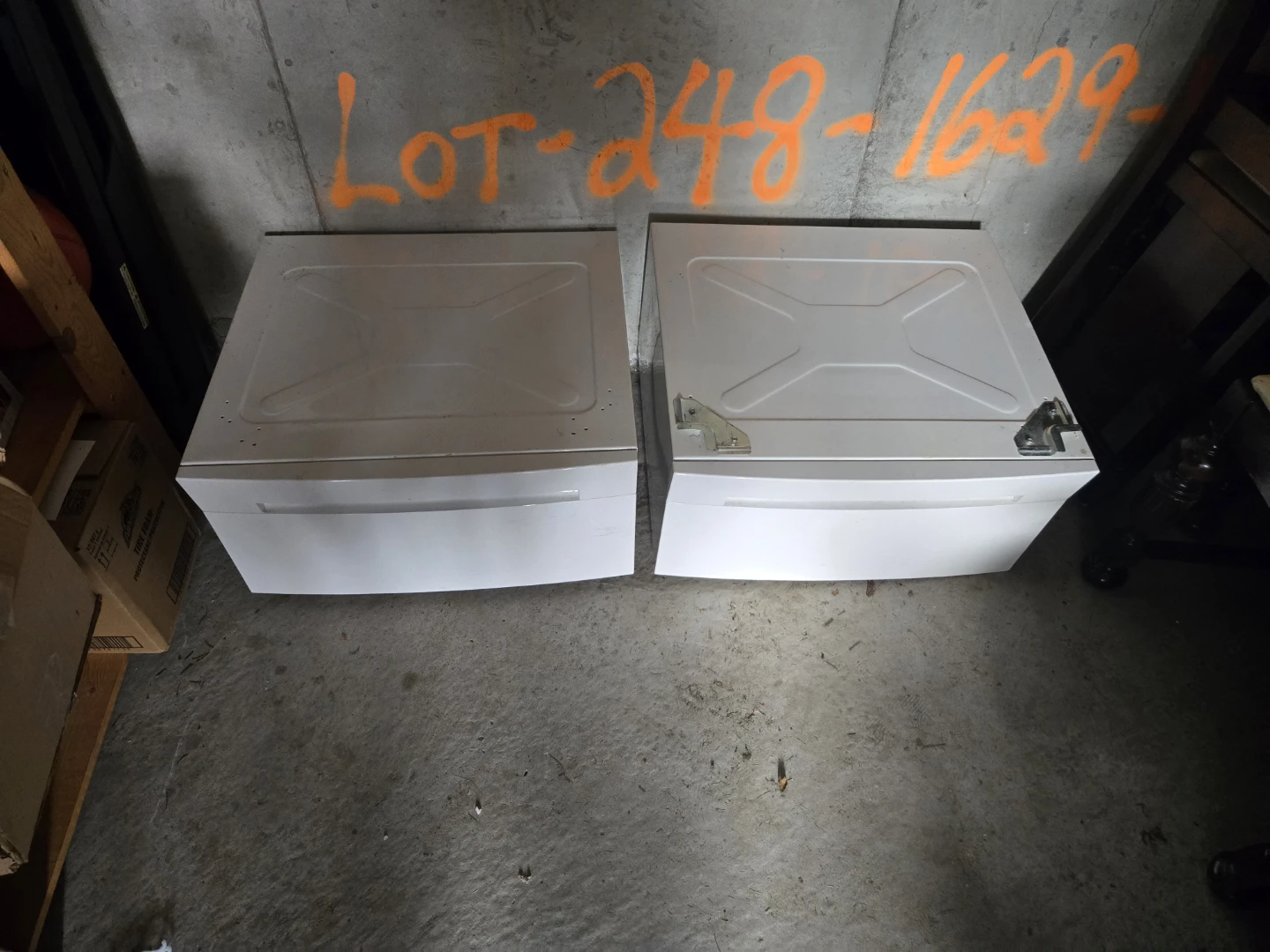 Pair of White Laundry Pedestal Storage Drawers