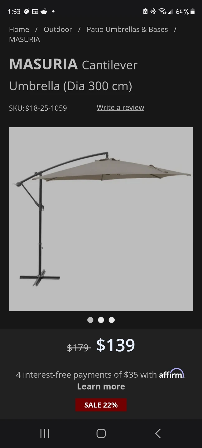MASURIA Cantilever Patio Umbrella 300cm