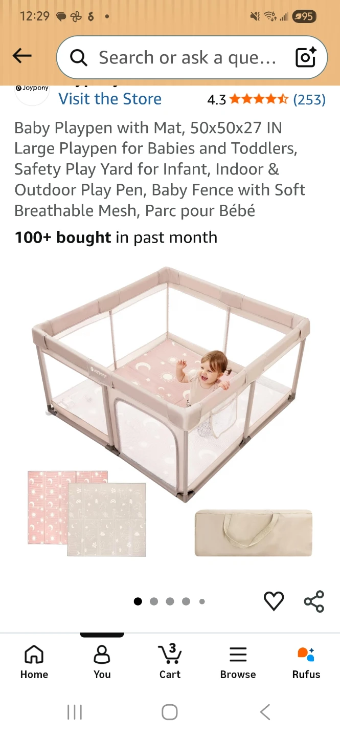 Joypony Baby Playpen with Mat 50x50x27 IN