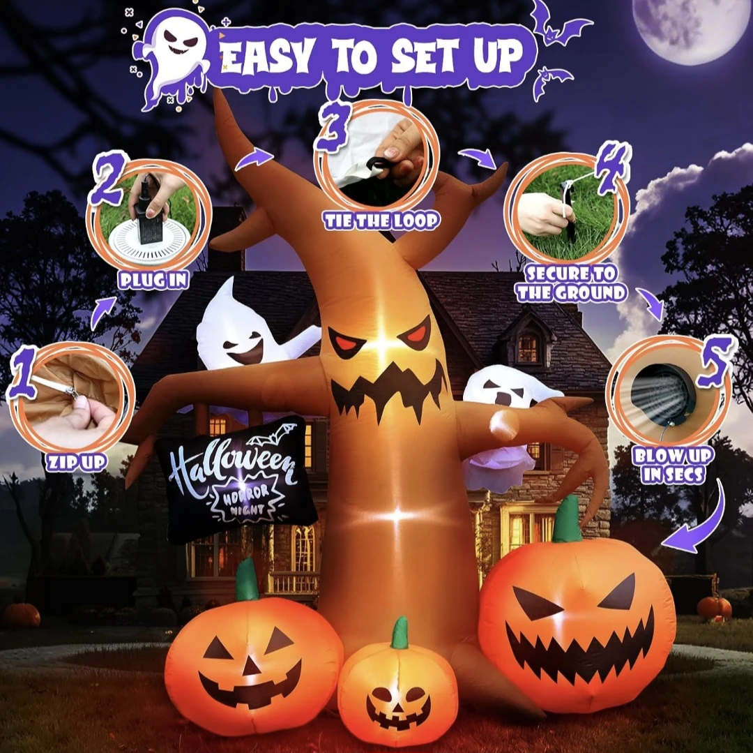 Huge Halloween Inflatable Tree with Pumpkins and Ghosts - 8.4 FT - photo 5