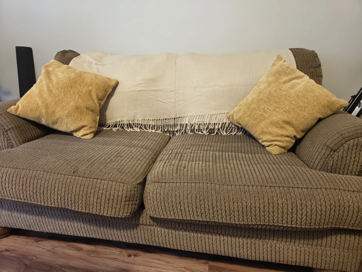 Brown Sofa with Throw Pillows and Blanket - photo 2