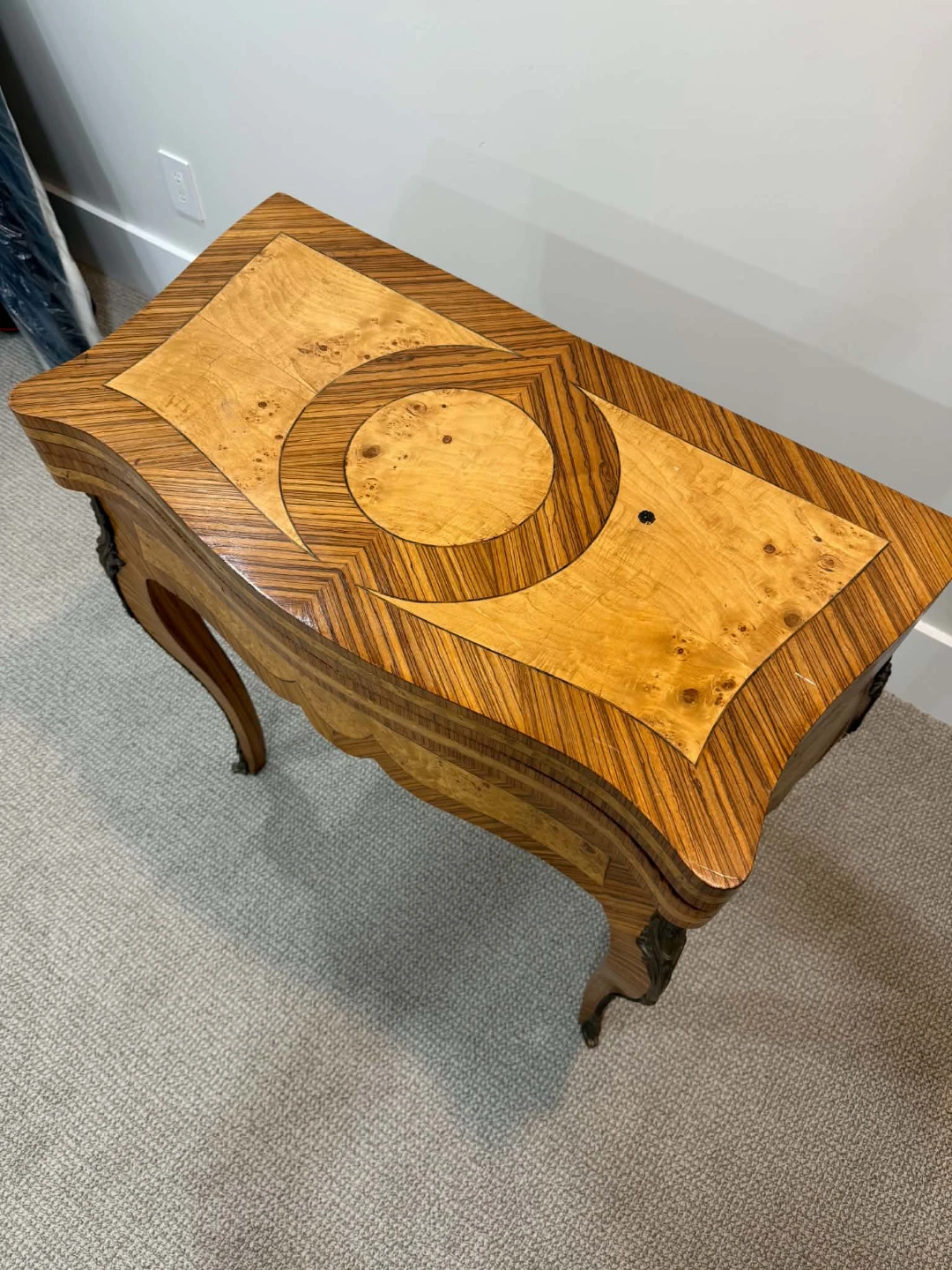 Vintage Inlaid Wood Game Table with Chess and Backgammon Boards