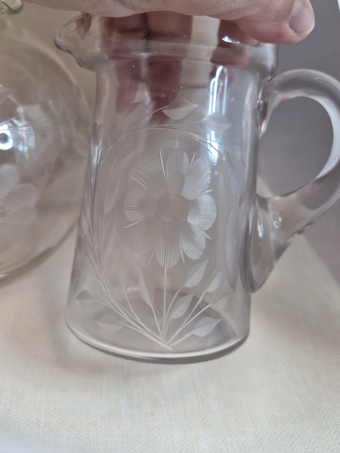 Lot of 3 Vintage Etched Cornflower Glass Items - photo 3
