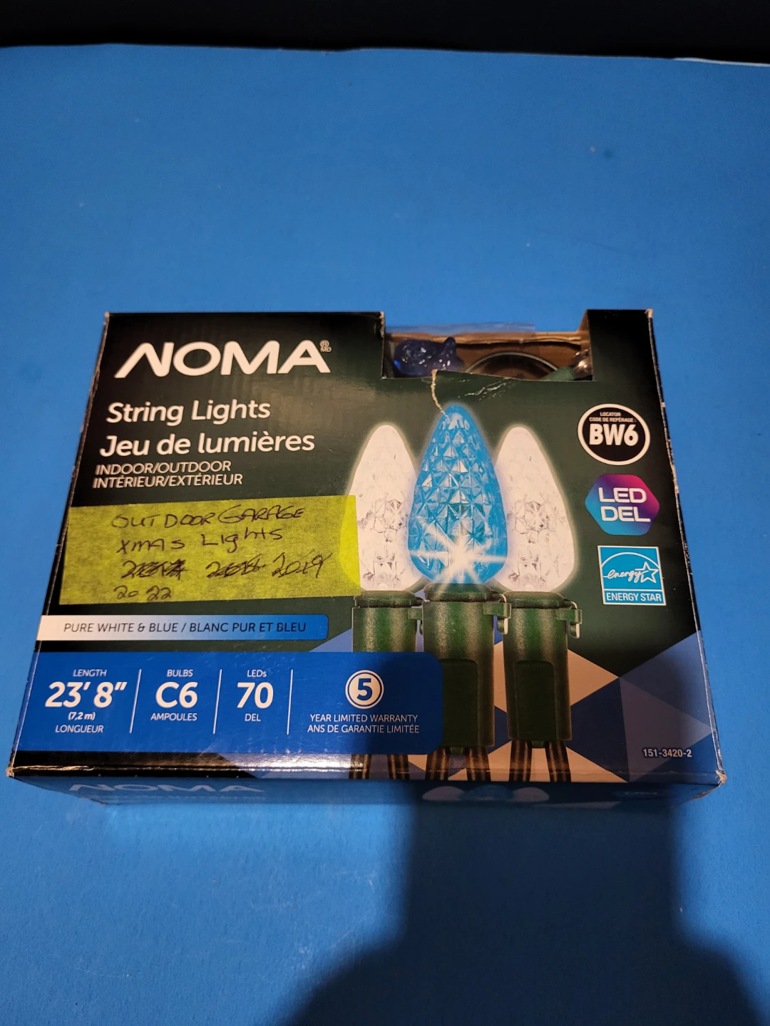 NOMA Pure White & Blue C6 LED String Lights 23'8"