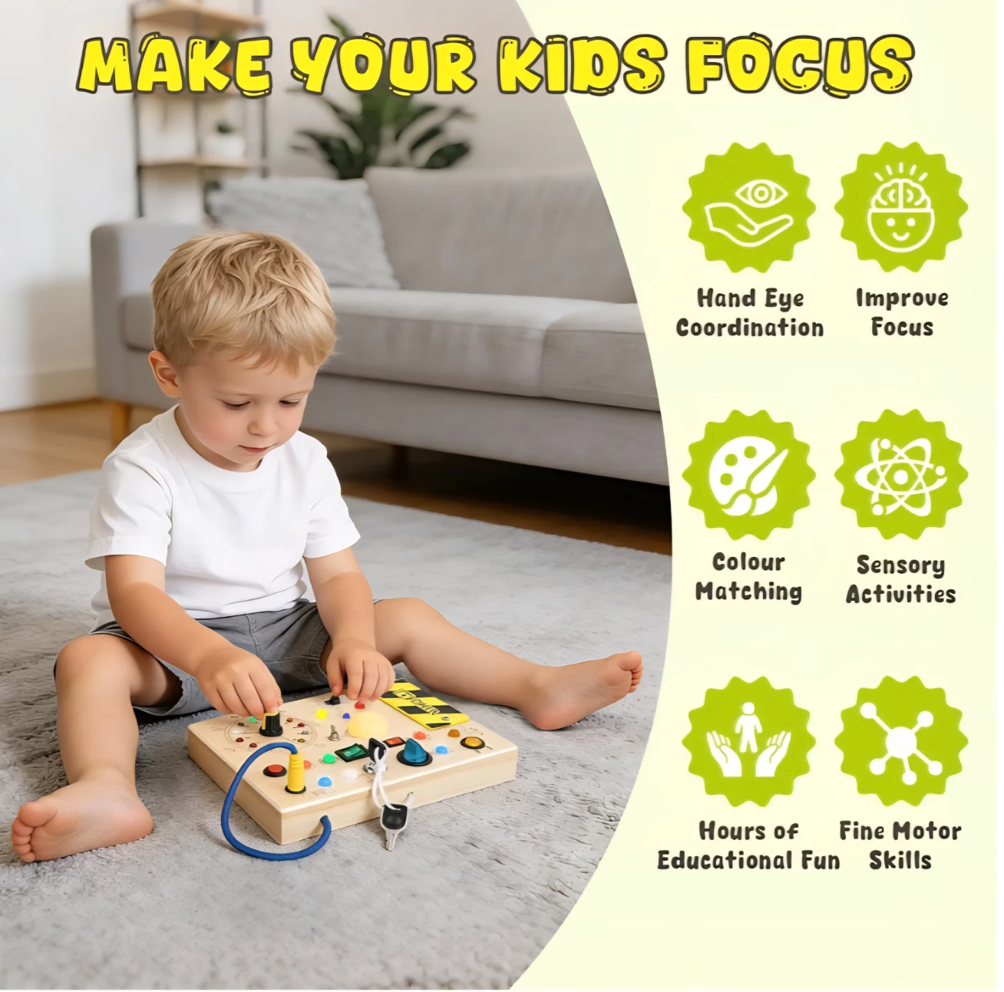 Busy Board with LED Light, Montessori Toddler Toys - photo 4