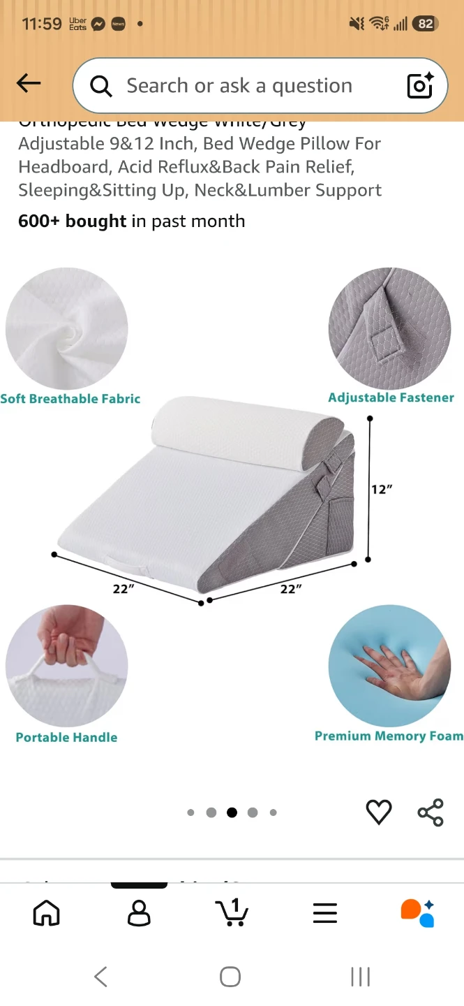 Bed Wedge Pillow - White/Grey