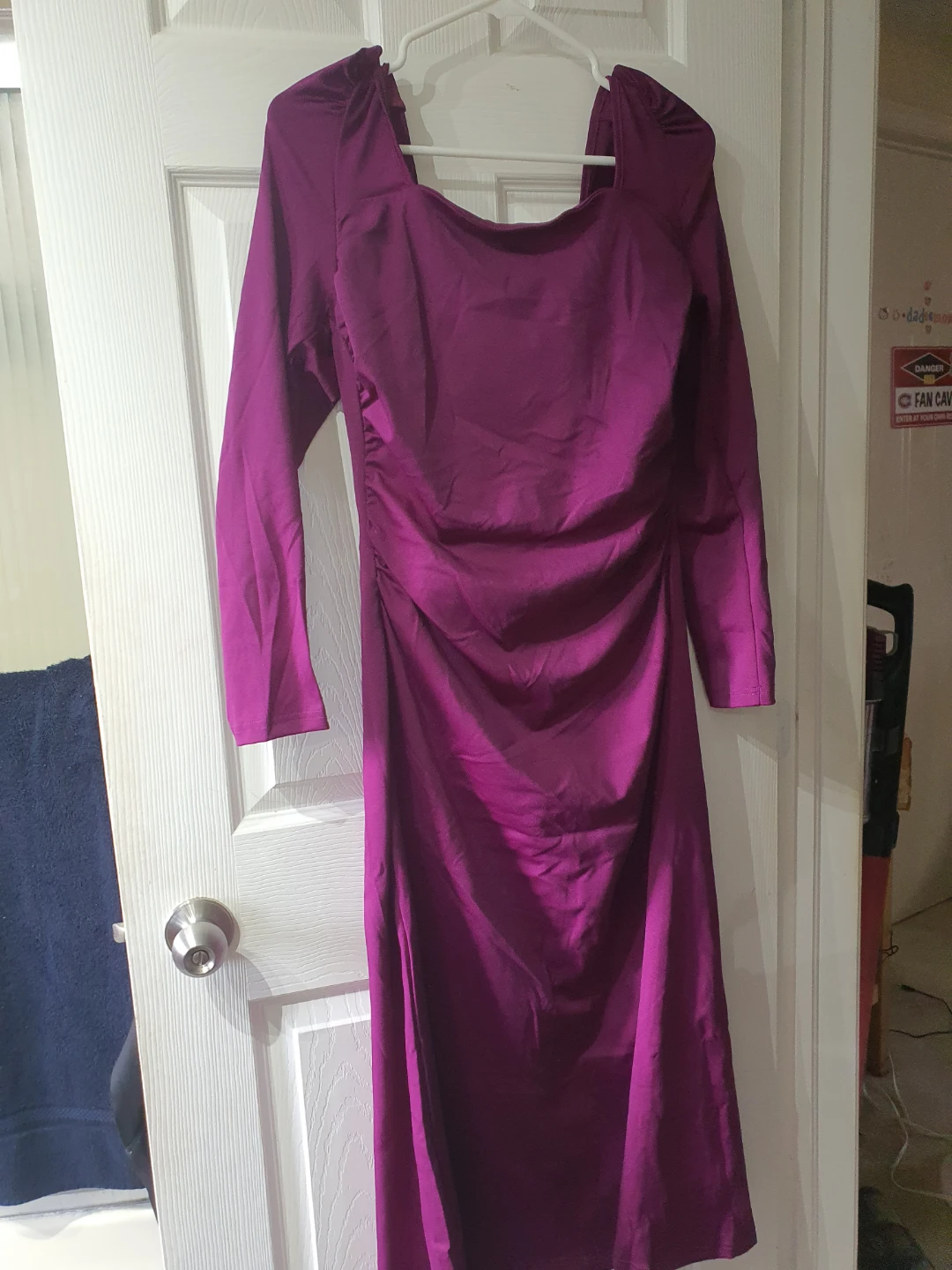 Purple Puff Sleeve Dress with Bow Detail