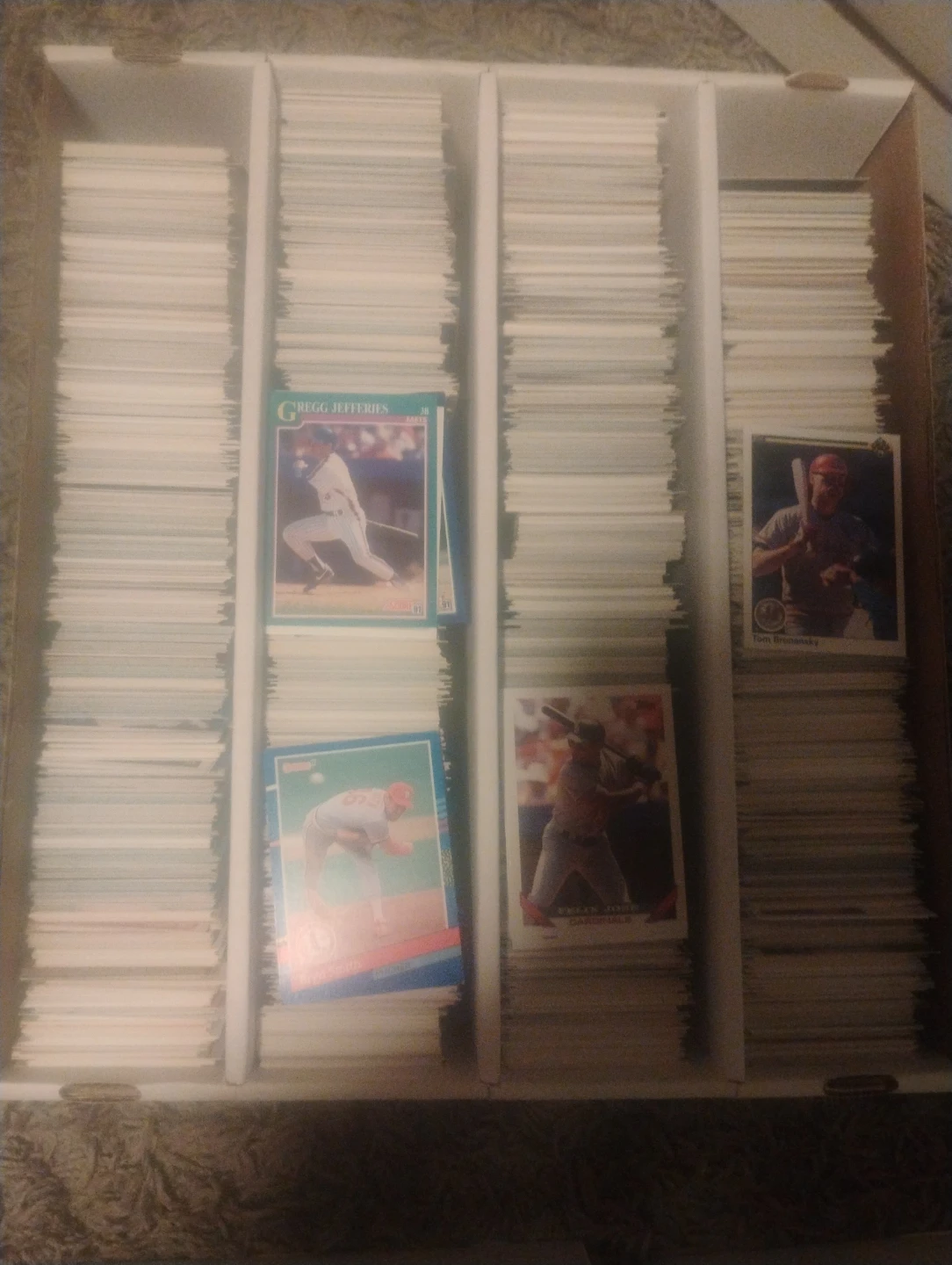 Box of 1990 MLB trading cards