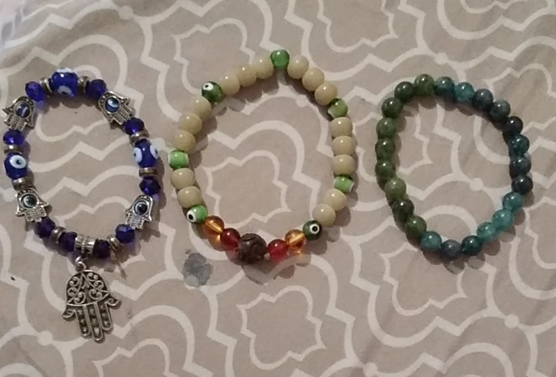 Beaded Bracelet with Evil Eye and Hamsa Charm