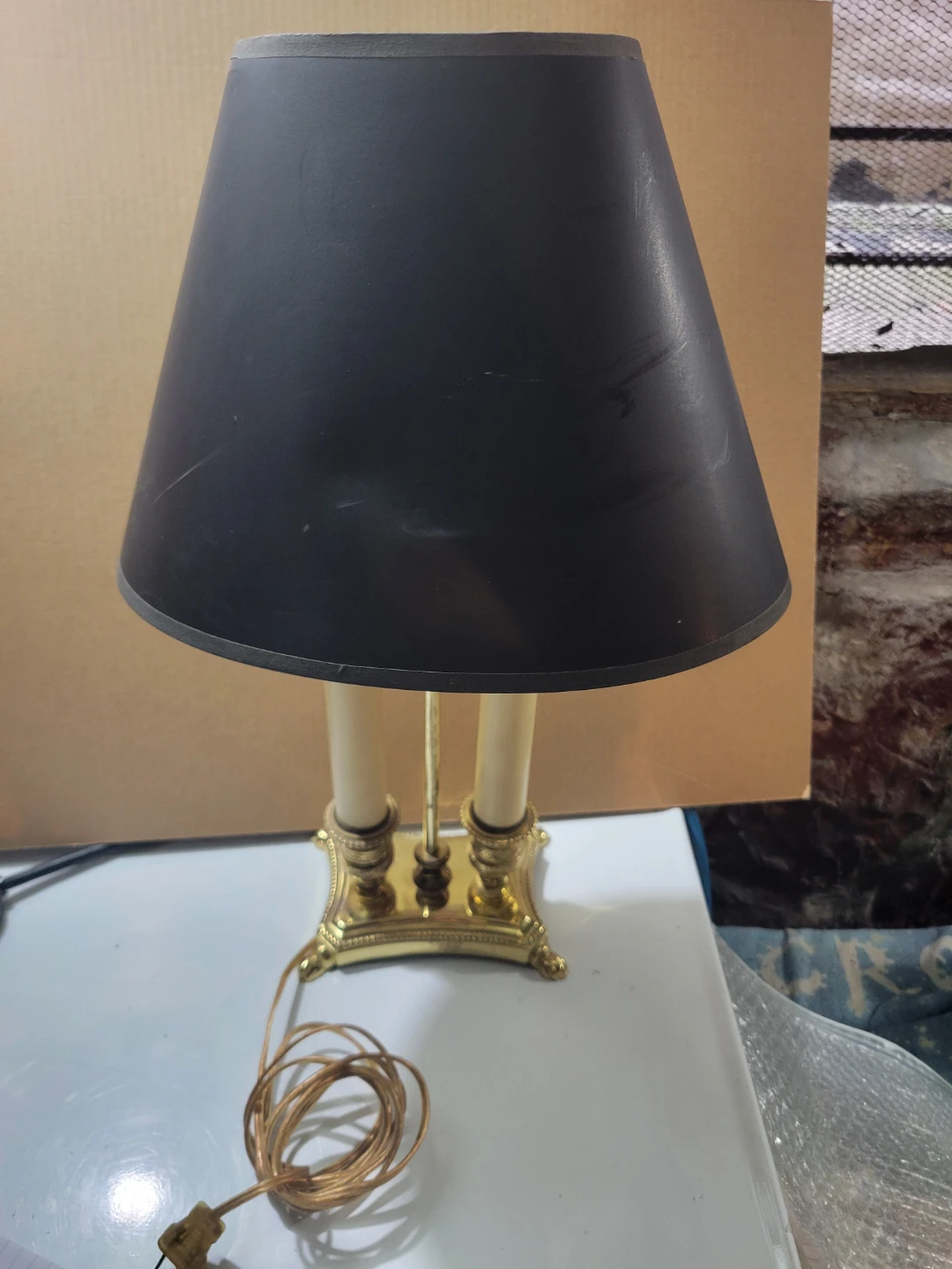 Vintage Brass 2-Light Bouillotte Candlestick Lamp