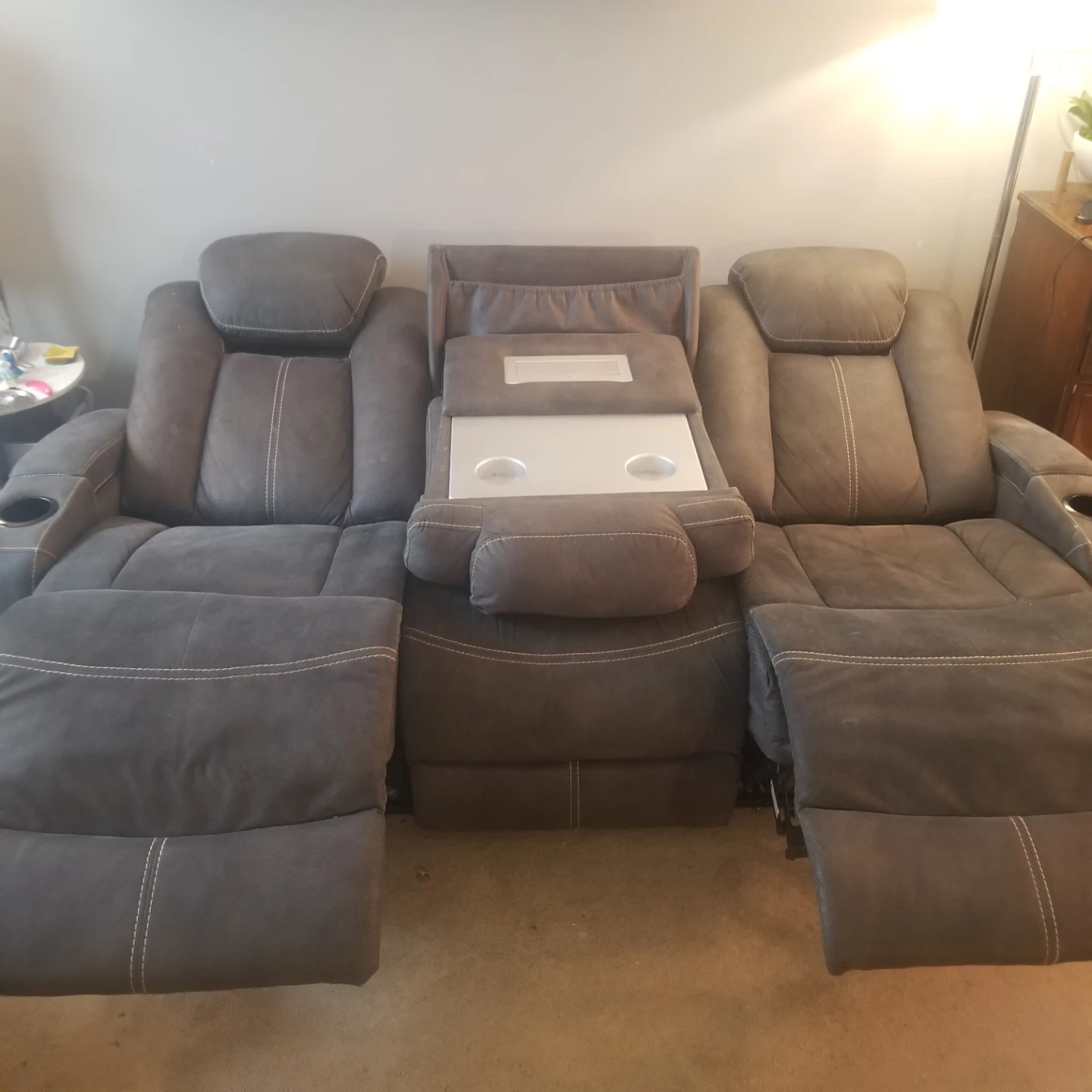 Dark Grey Reclining Sofa with Center Console - photo 5
