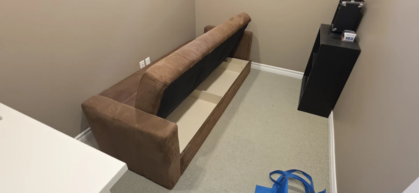 Brown Suede Futon/Sofa Bed with Storage and Removable Armrests - photo 2