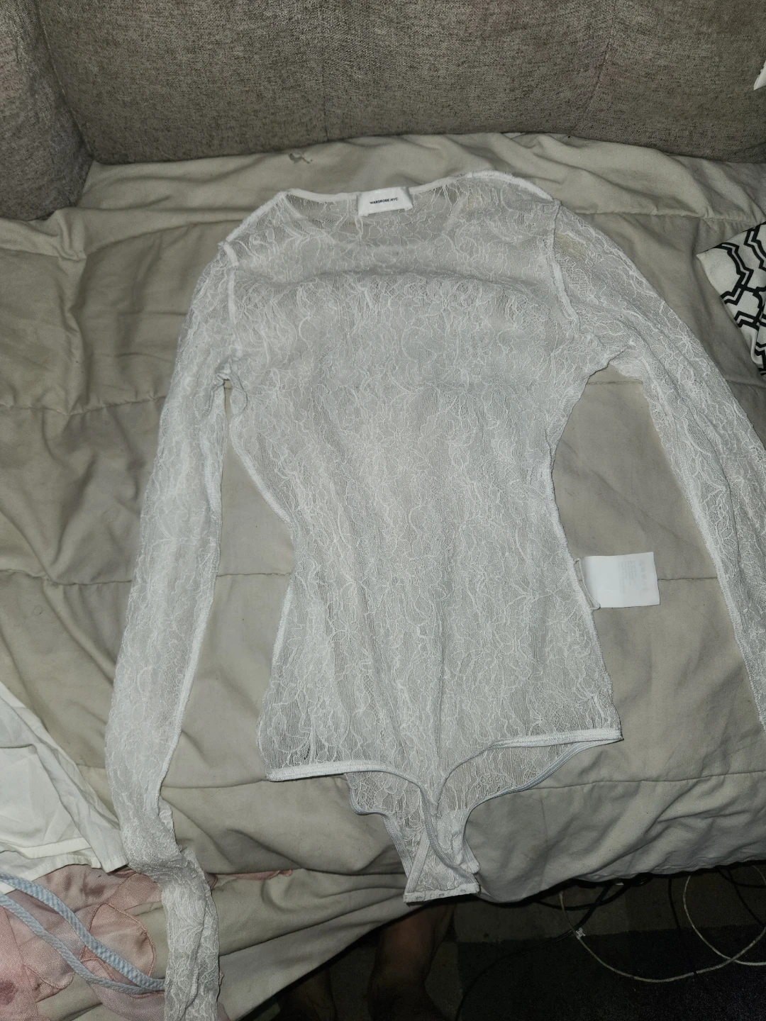 WARDROBE.NYC White Lace Bodysuit