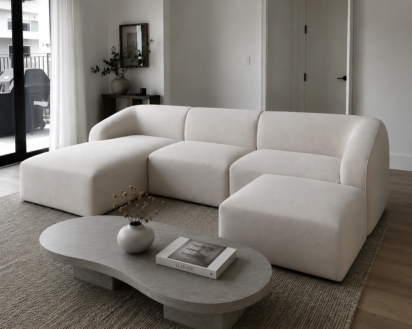 Cream Sectional Sofa with Chaise - photo 2
