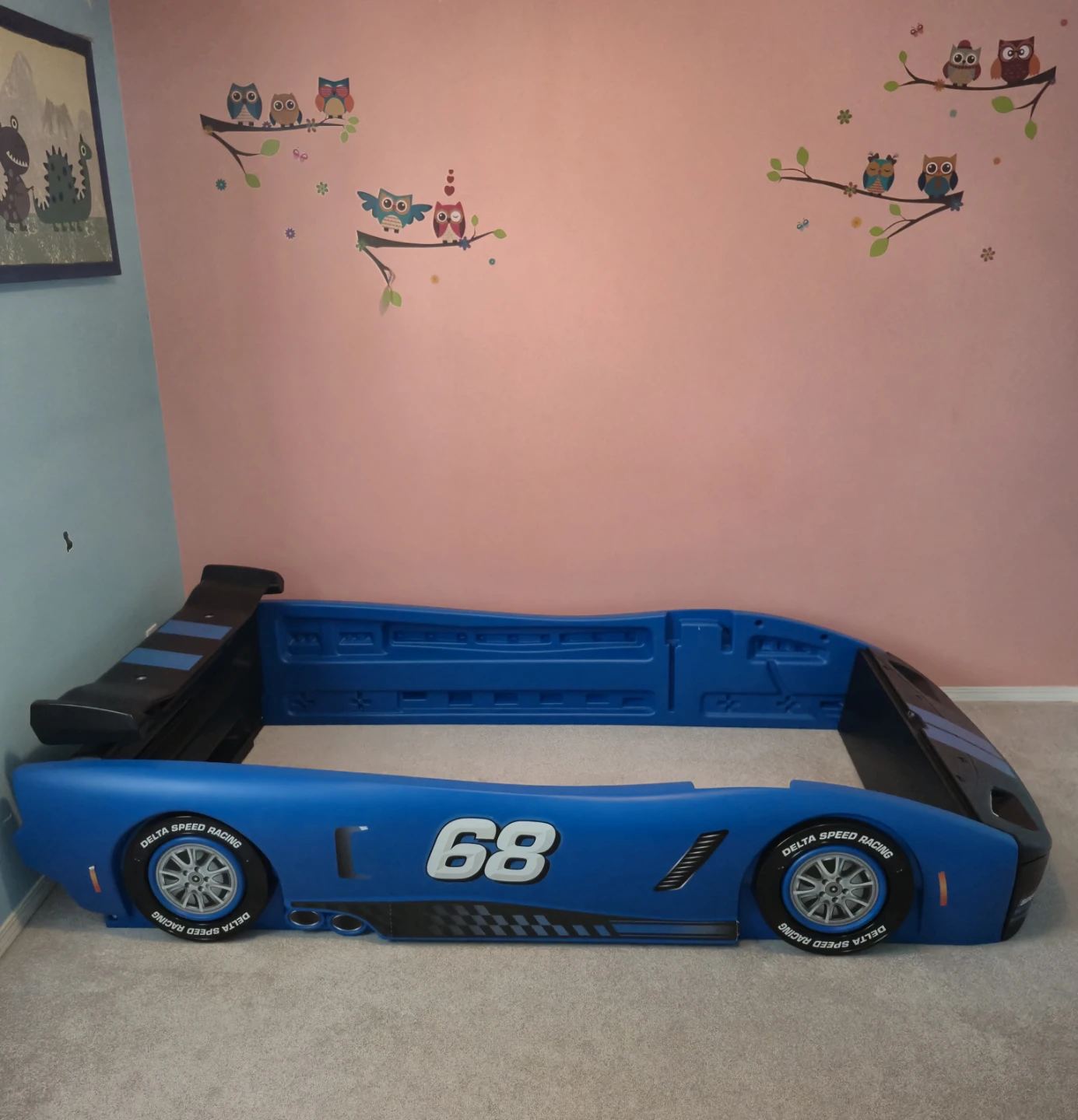 Blue race car twin bed frame - photo 3