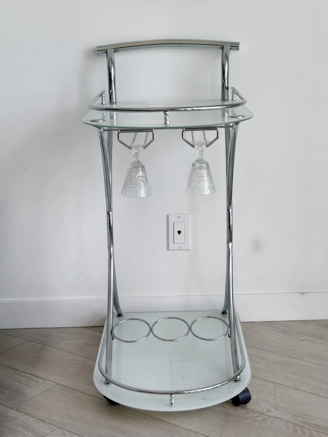 Modern Chrome & Glass Rolling Bar Cart / Serving Cart - photo 2