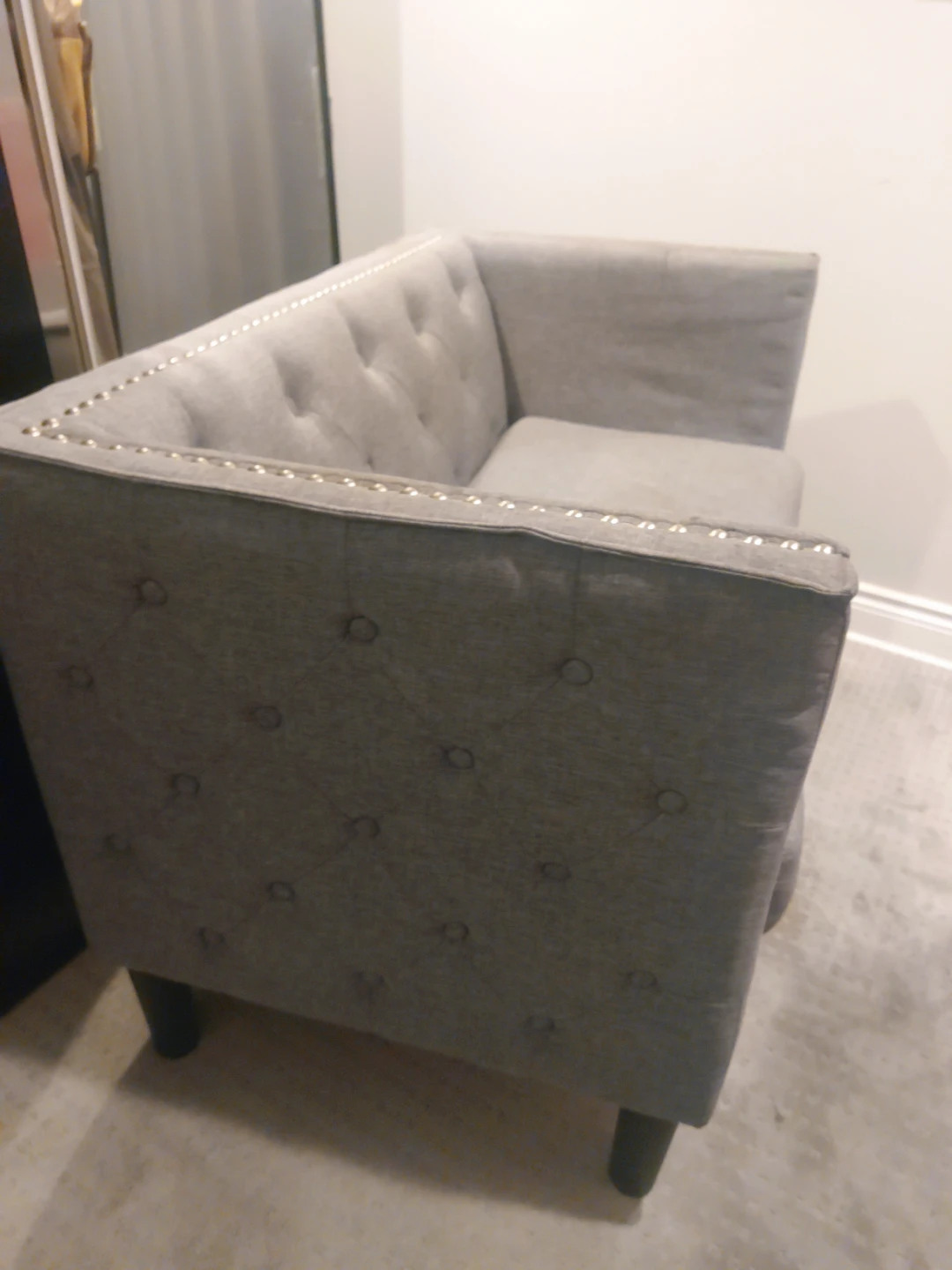 Grey Tufted Loveseat with Silver Studs - photo 2
