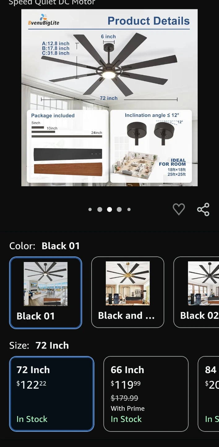 Modern 72 Inch Black Outdoor Ceiling Fan with Light - photo 4