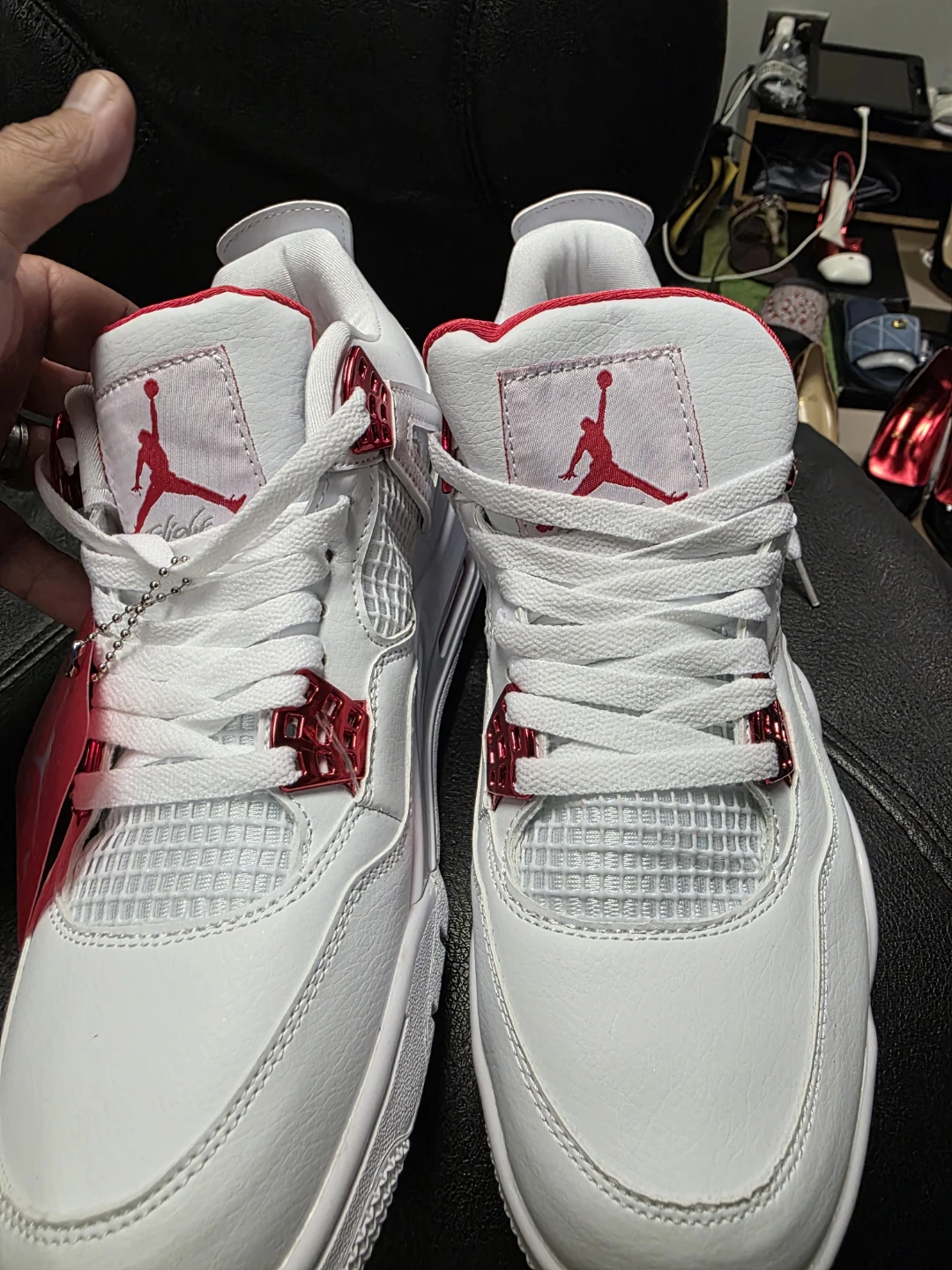 Air Jordan 4 Retro White Red Metal Sneakers