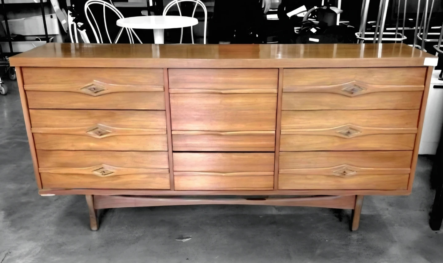 MCM Walnut Nine Drawer Lowboy Dresser