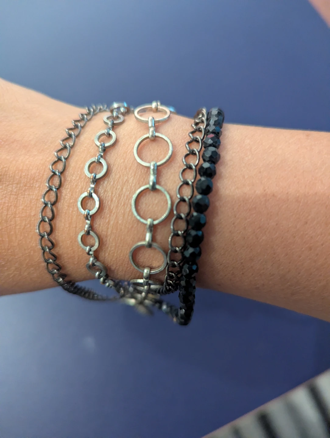 Multi-strand Black Bead and Silver Chain Bracelet - photo 2