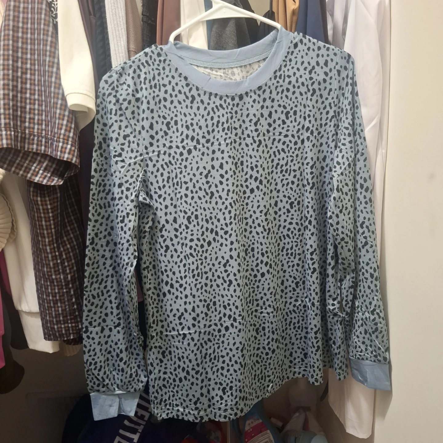 Light Blue Long Sleeve Top with Black Spots