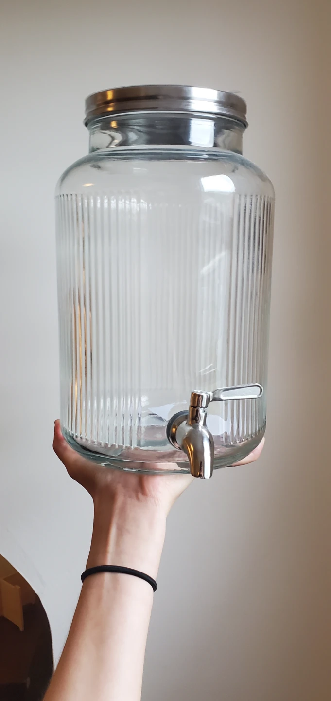 New Unopened Glass Beverage Dispenser with Spigot