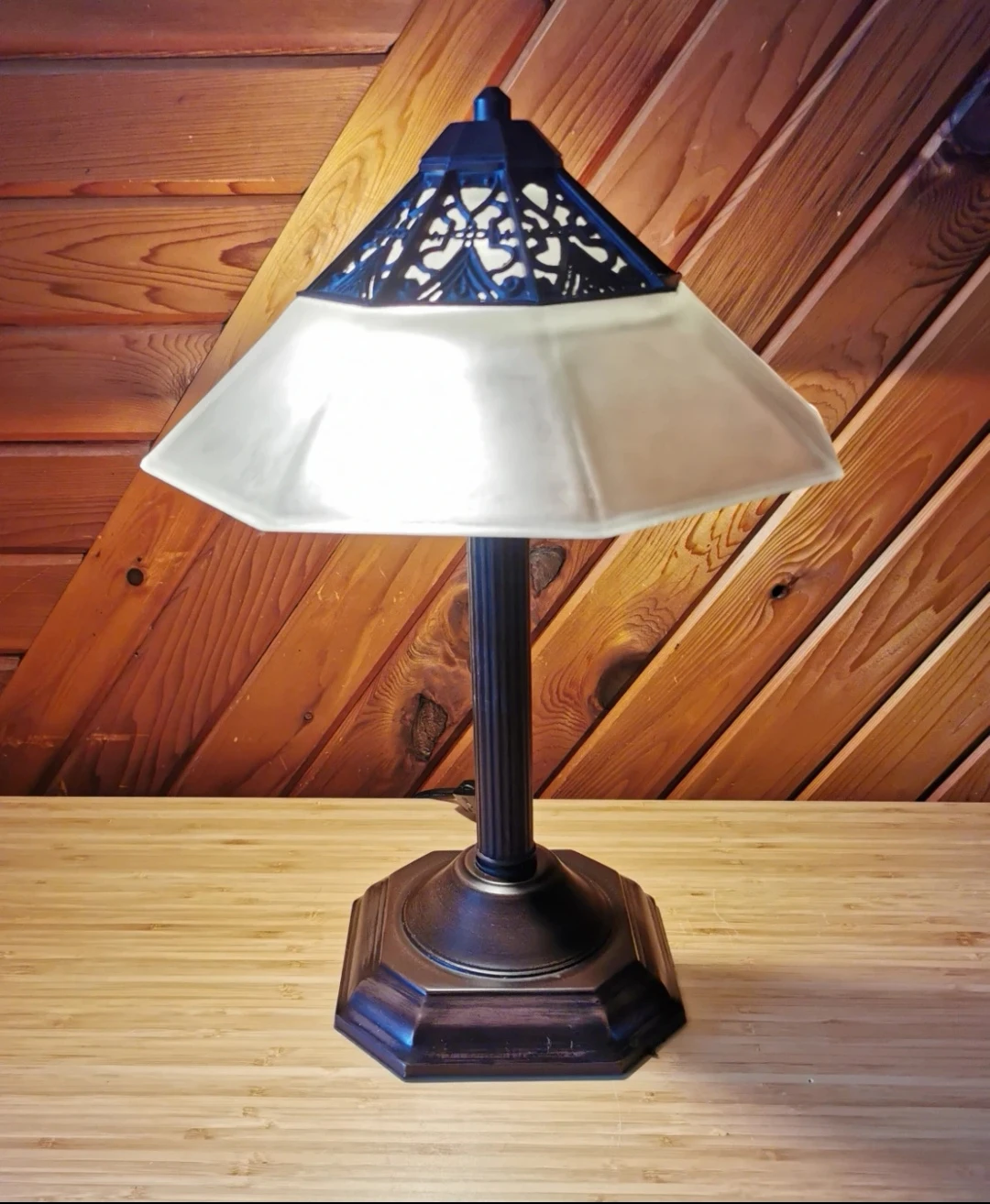 Vintage Heavy Frosted Glass Table Lamp