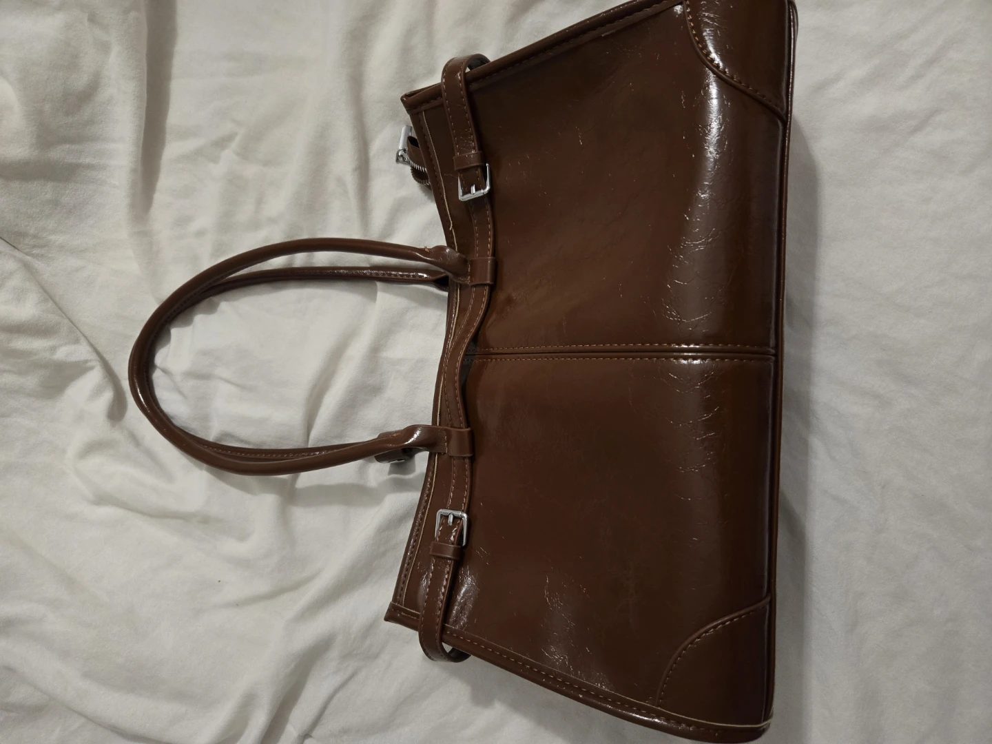 Brown Patent Leather Handbag
