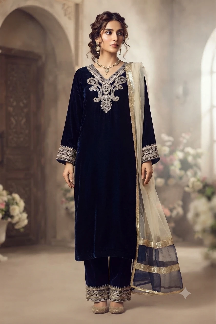 Velvet Kurti Set with Dupatta - photo 2