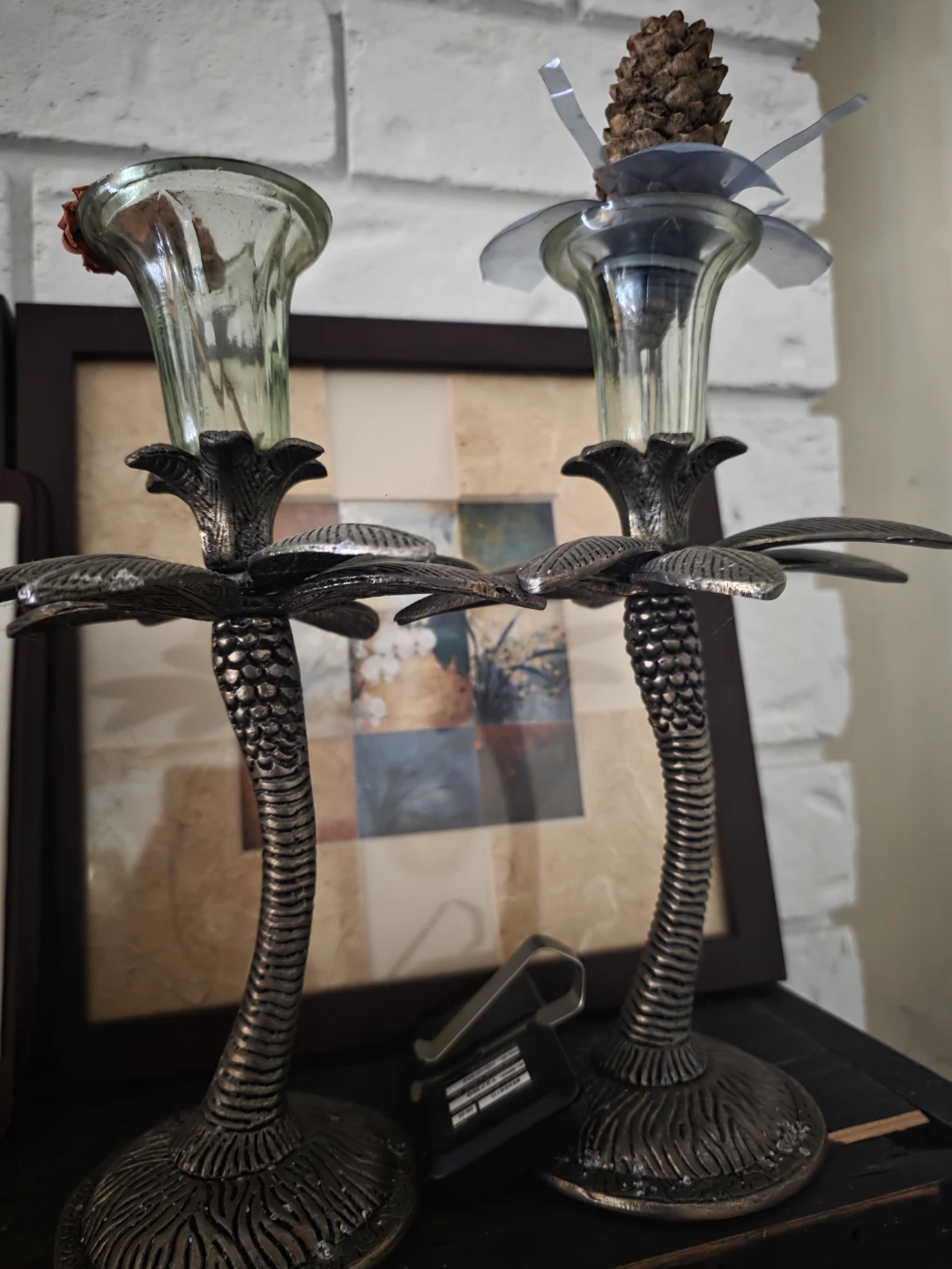 Vintage Palm Tree Candlesticks - Set of 2