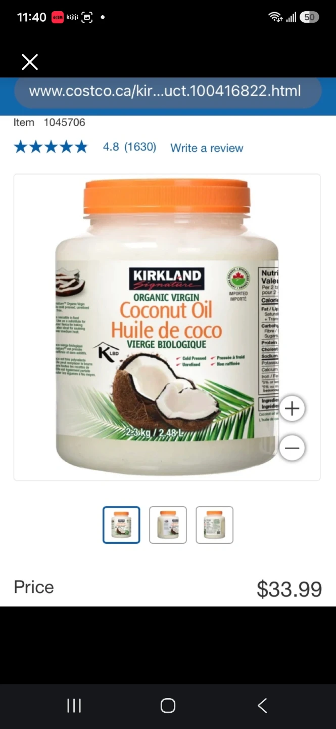 Kirkland Signature Organic Virgin Coconut Oil 1kg