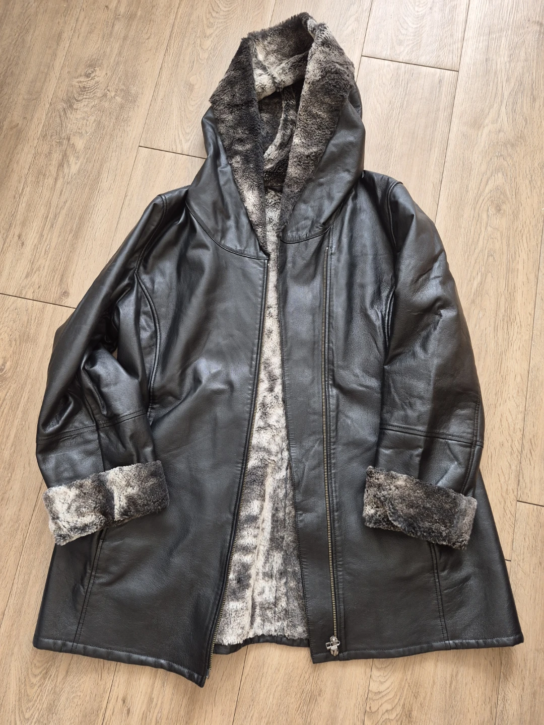 XL Danier Leather & Fur Hooded Jacket
