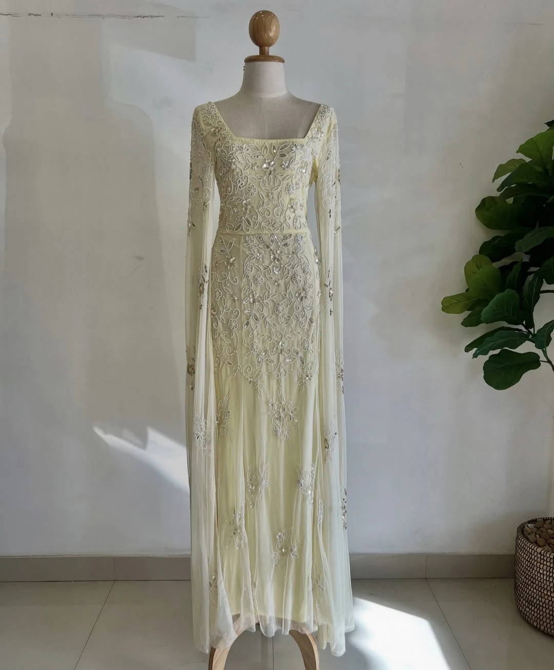 Women's Beaded Long Sleeve Formal Gown