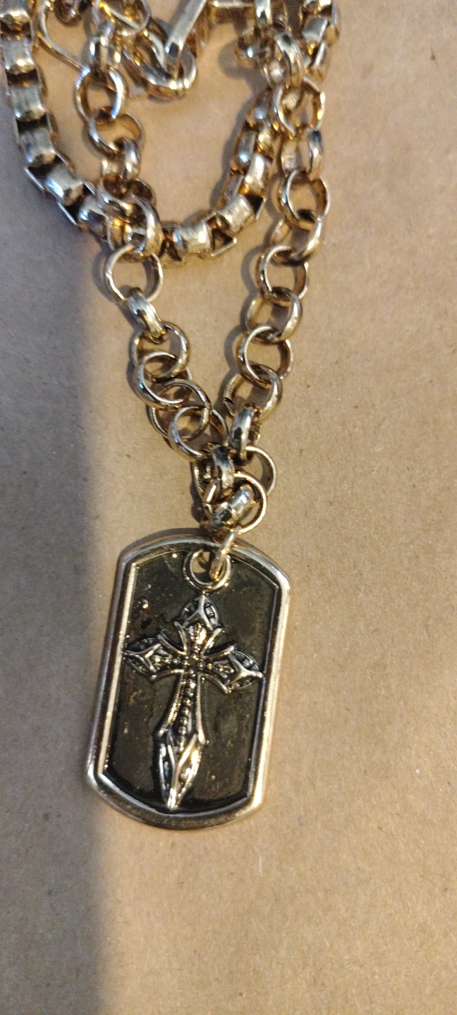 Silver-tone layered chain necklace with cross pendant - photo 2