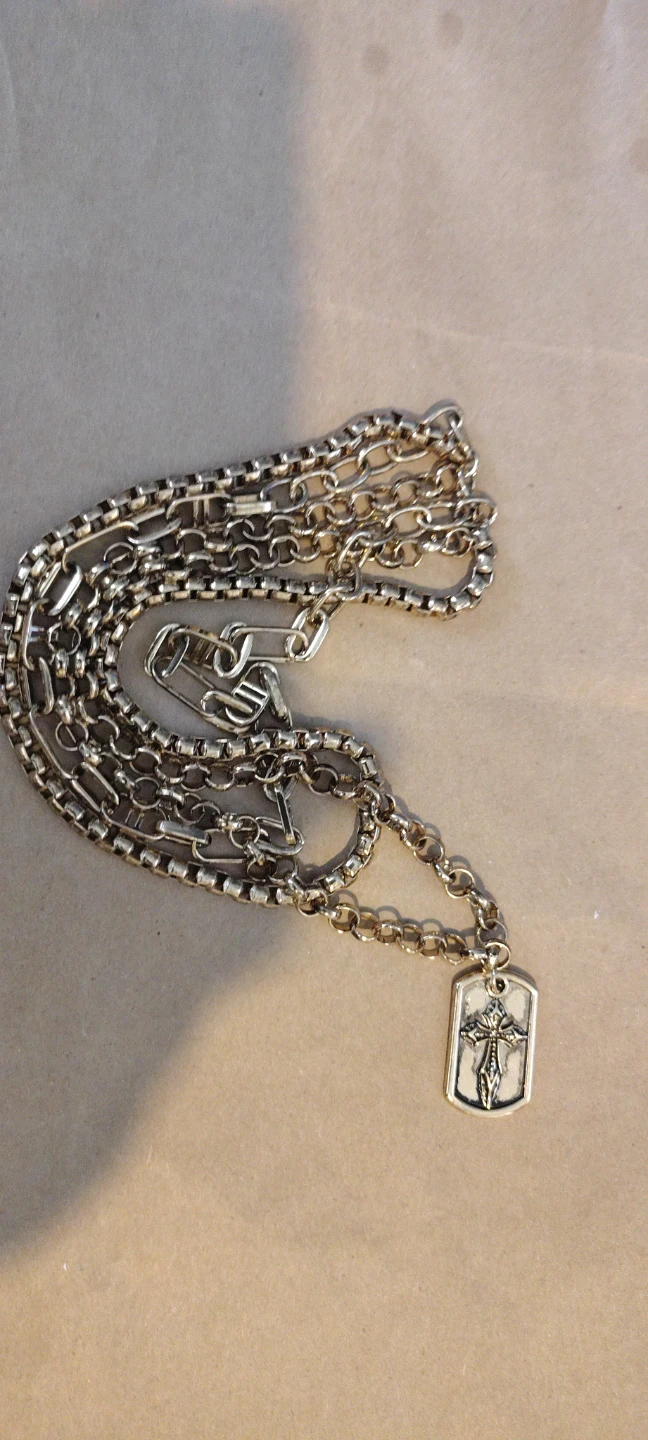 Silver-tone layered chain necklace with cross pendant - photo 3