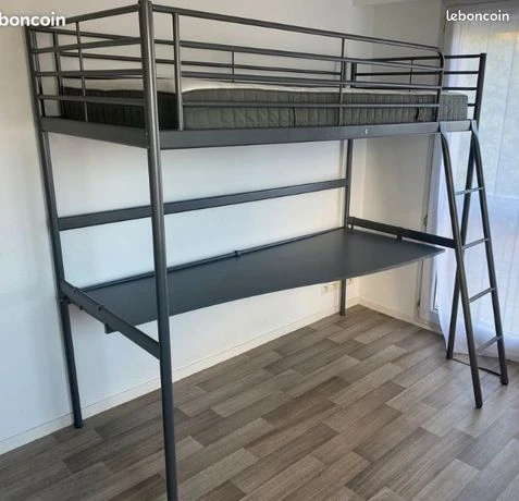 IKEA Grey Metal Loft Bed with Desk