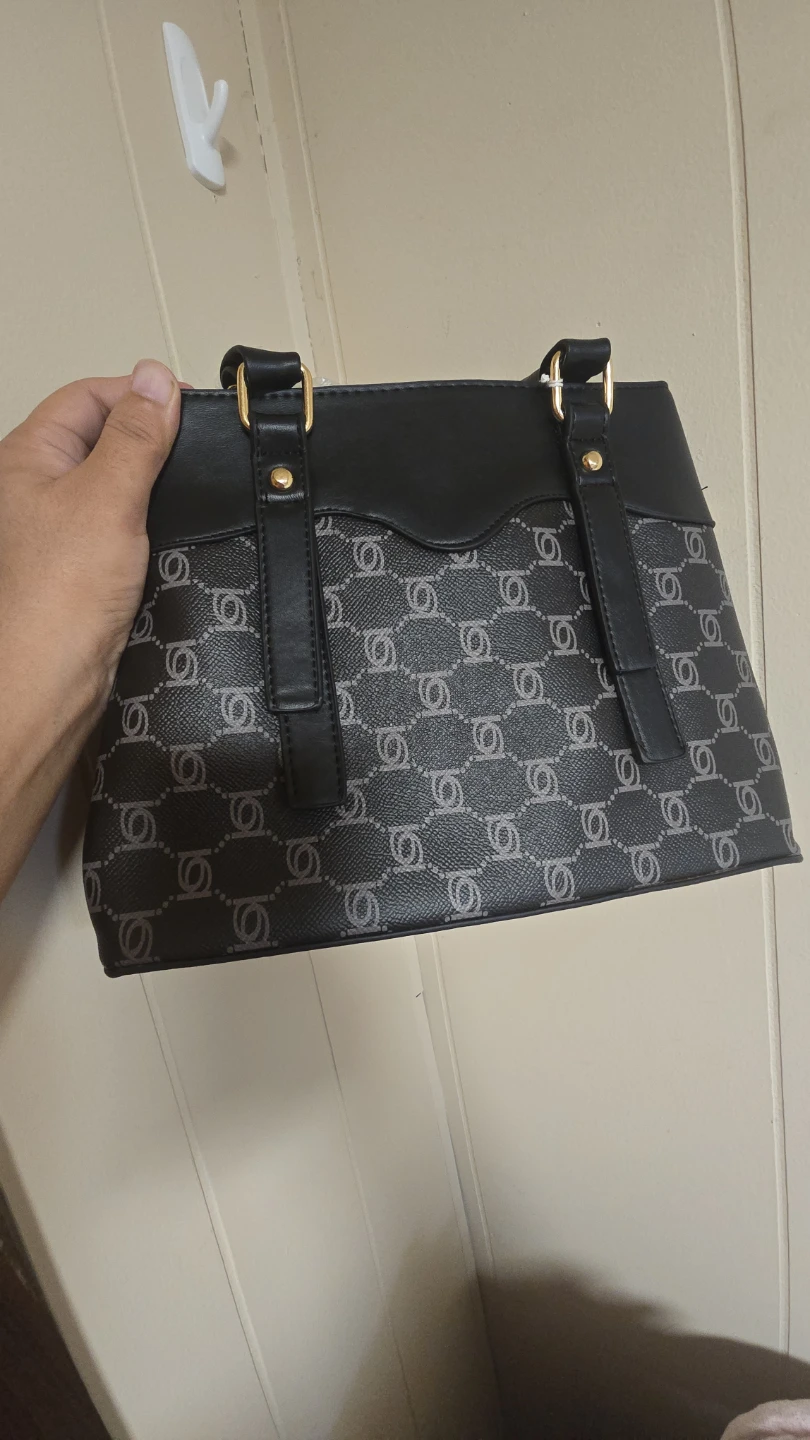 Black Tote Handbag with Monogram Pattern - photo 3