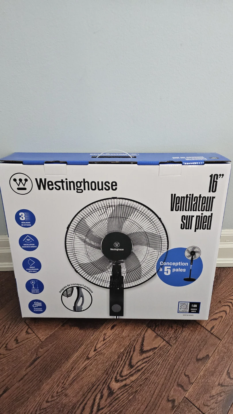 Very quiet Fan - Westinghouse 16" Pedestal Fan, never used
