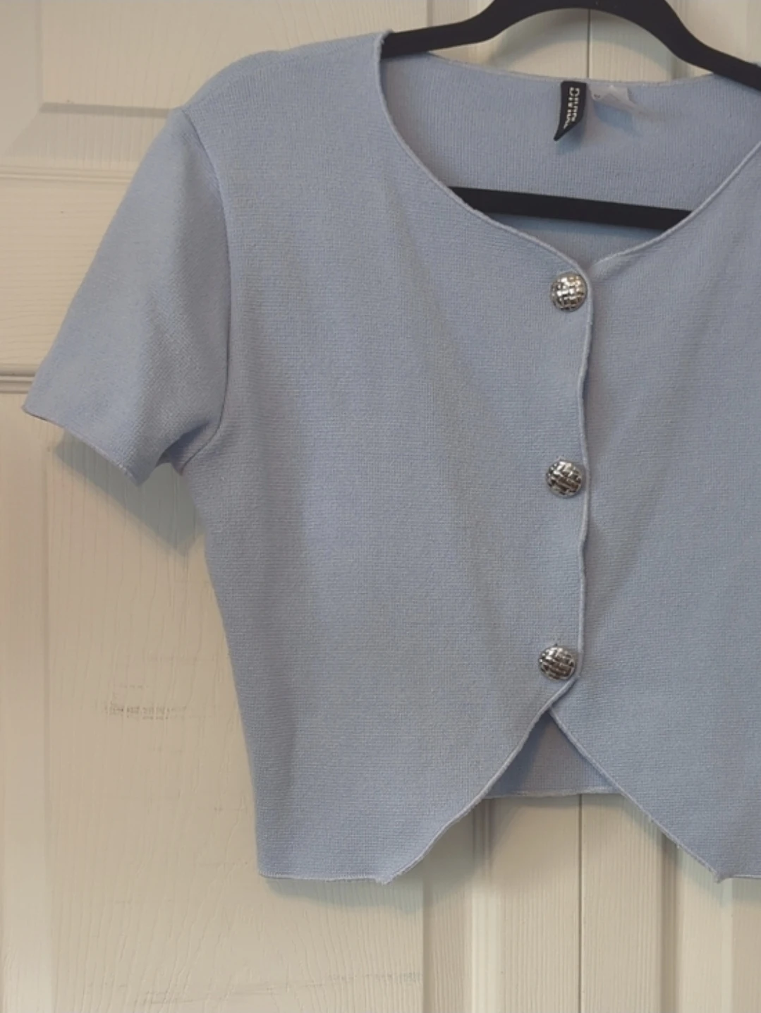 H&M Blue Cropped Button-Up Cardigan - photo 4