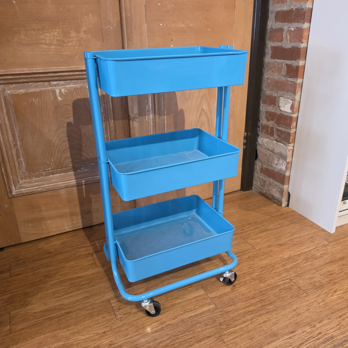 Blue 3-Tier Rolling Storage Cart
