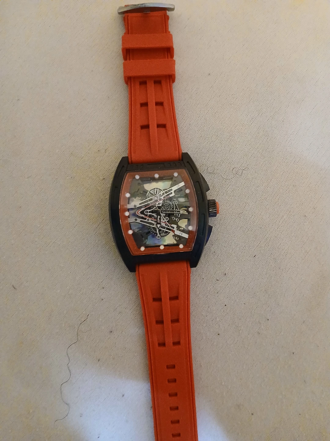 Men's Watch - Skeleton Dial, Orange Strap