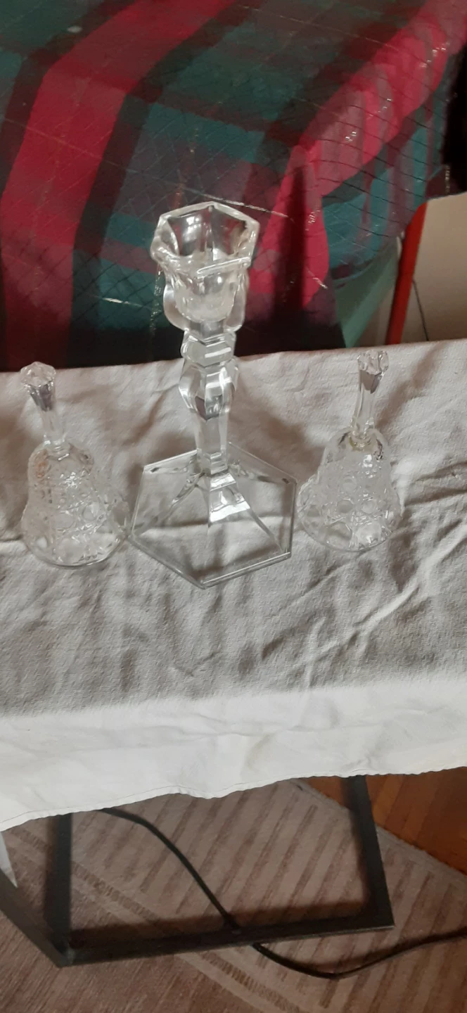 Crystal Candlestick Holder and 2 bells