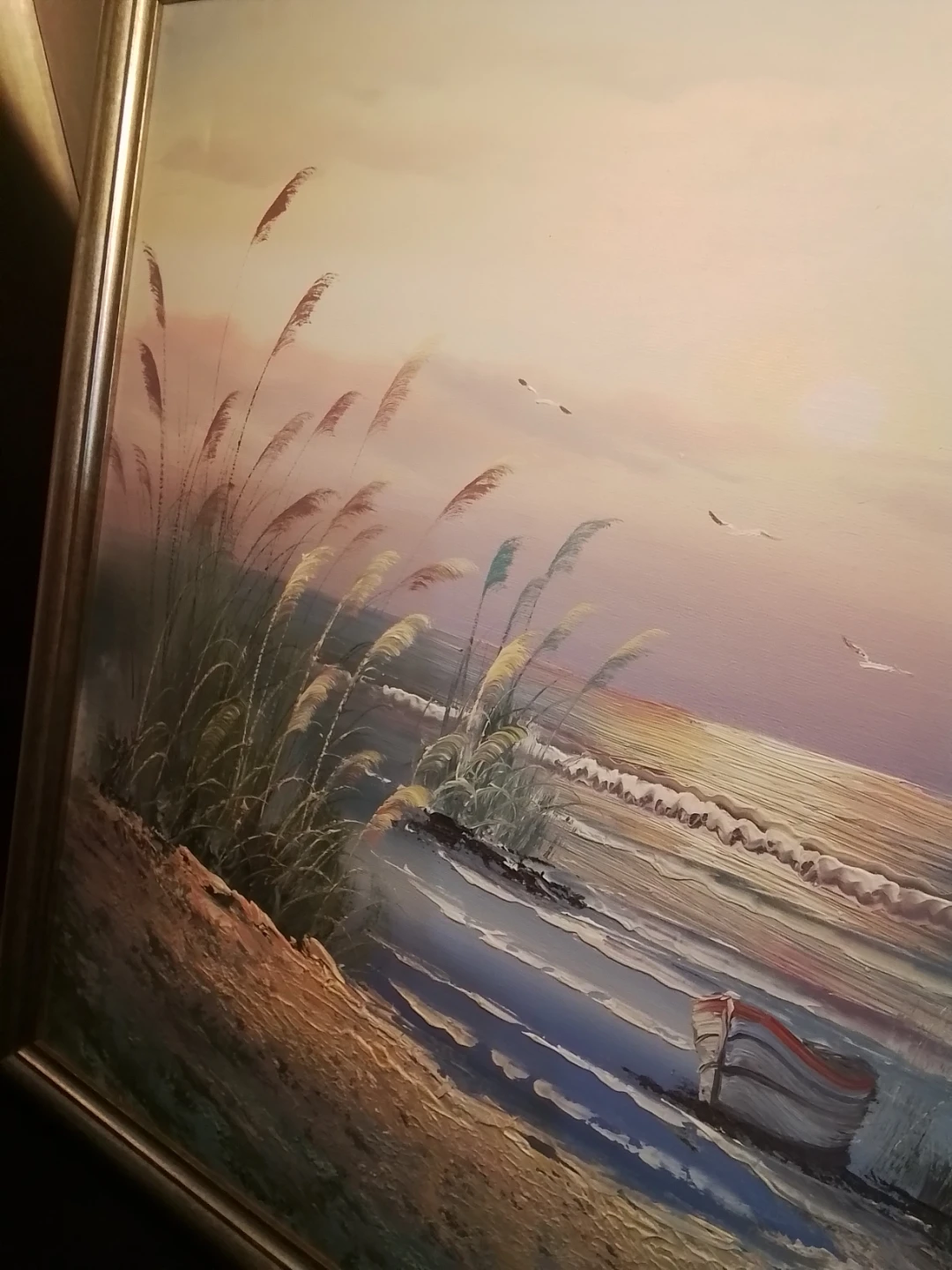 Large Vintage 28" Coastal Seascape Oil Painting – V. Matthews - photo 2