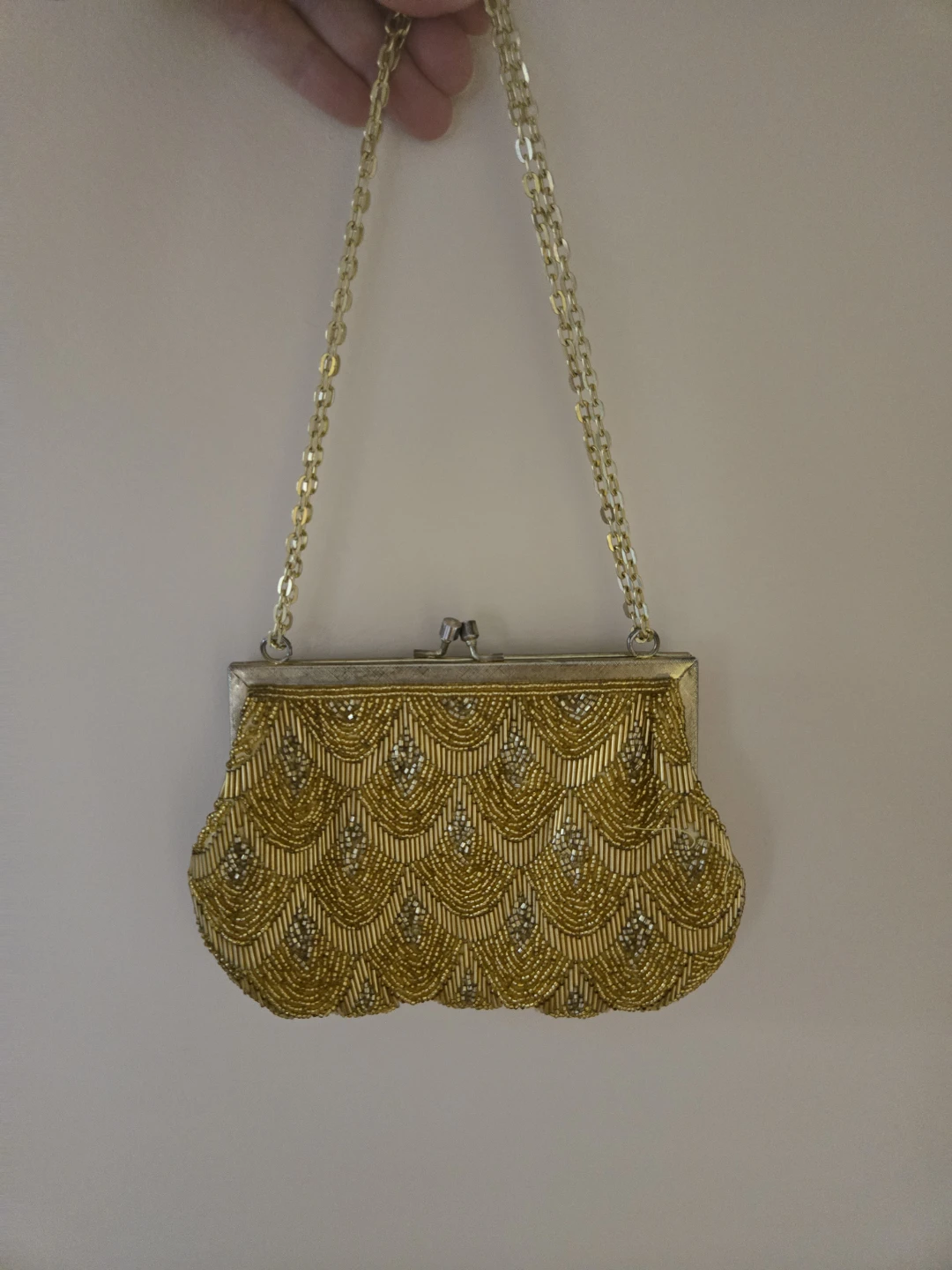 Vintage Gold Beaded Clutch with Chain - photo 5