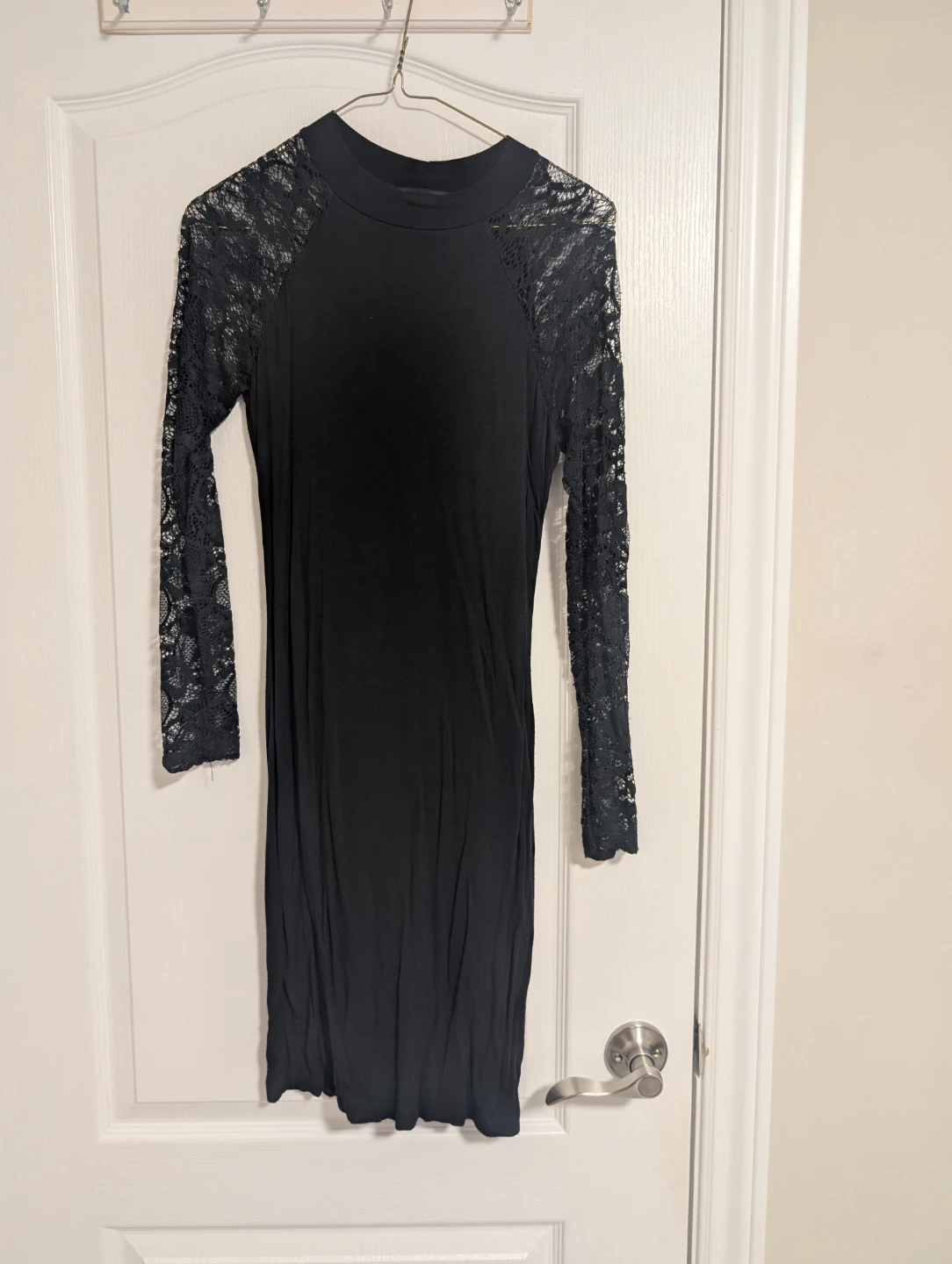 Black Lace Sleeve Mock Neck Dress - photo 2