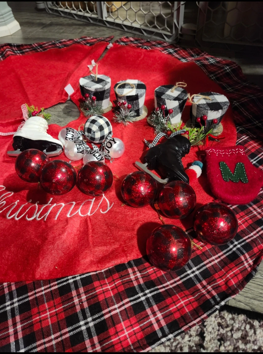 Christmas Tree Skirt with Ornaments and Decorations