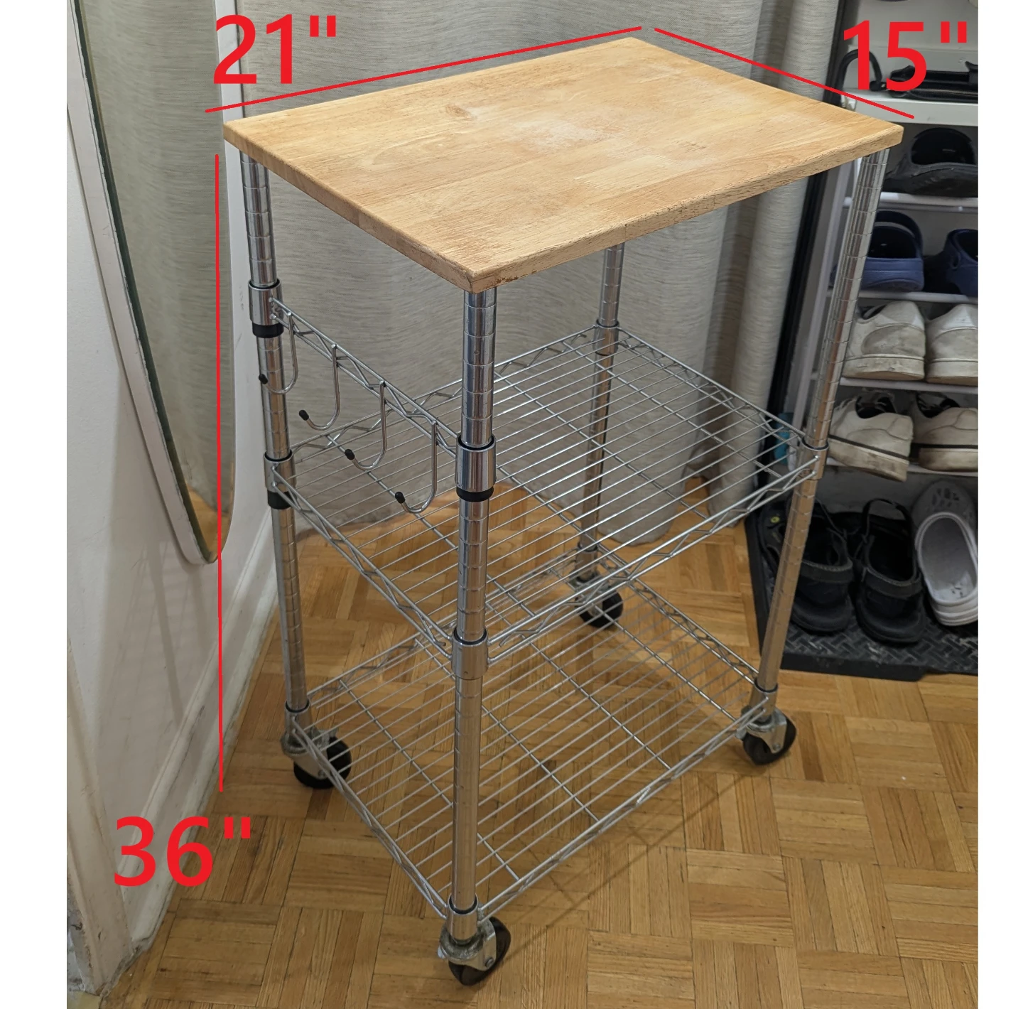 Wire Kitchen Island Cart Table Shelf Storage Cutting Board