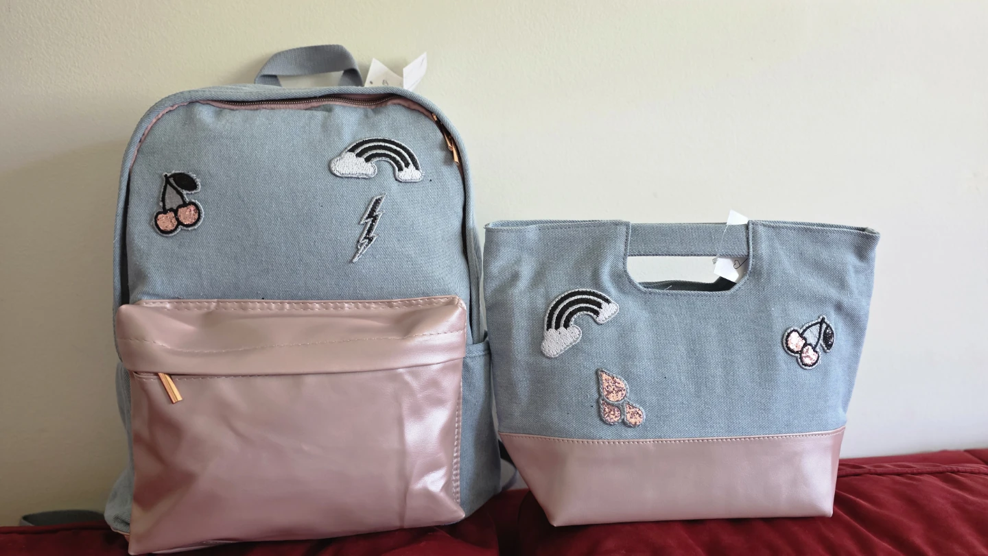 Denim Backpack and Lunch Bag Set with Patches